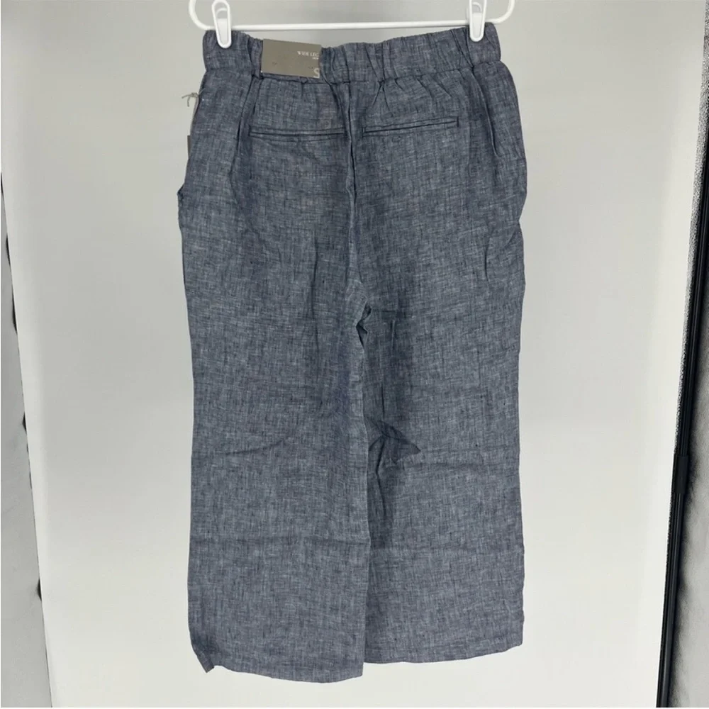 SOFT SURROUNDINGS NWT ALISO POINT LINEN WIDE LEG CROP PANTS BLUE SMALL - Picture 3 of 12